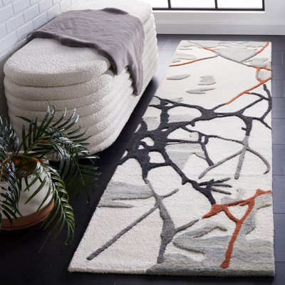 Auburta Abstract Hand Tufted Area Rug in Ivory/Grey/Brown