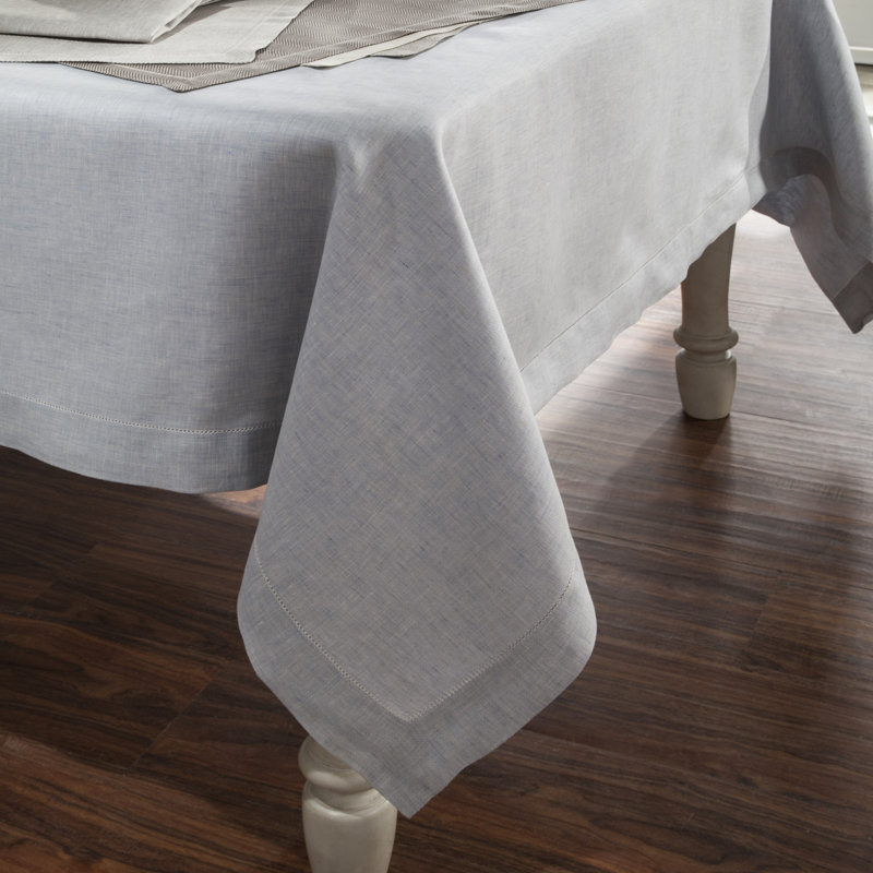 Zebra Linen Solid Tablecloth, 108" x 72", Solid Cool Gray/Herringbone 