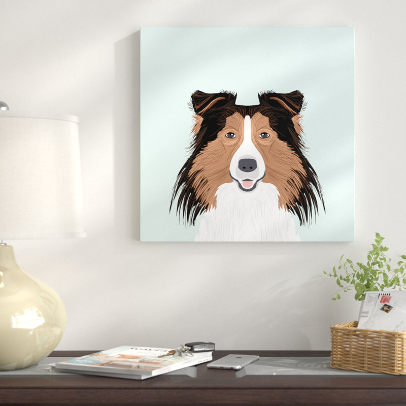 Shetland berger, impression sur toile tendue, H 18 po x l 18 po x P 1,5 po, Toile avec cadre noir, Pas de tapis