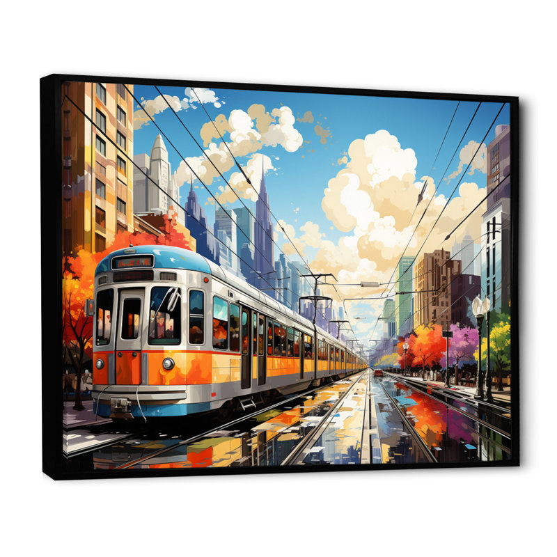 «City Cleveland Popart», reproduction sur toile, 16" H x 32" W, Cadre flottant noir