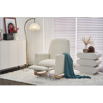 Chaise berçante en coton et lin avec repose-pieds réglable - Dossier ergonomique, capacité de 300 lb pour le salon / la chambre à coucher
