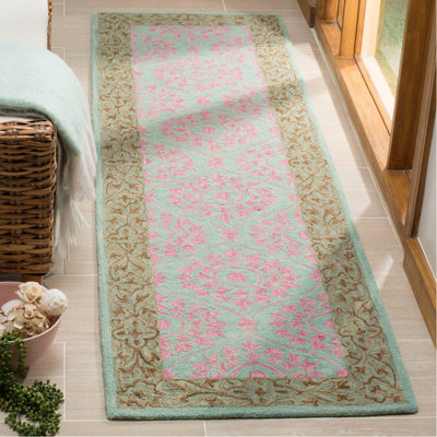 Guzi Hand Hooked Wool/Cotton Oriental Rug in Pink/Taupe