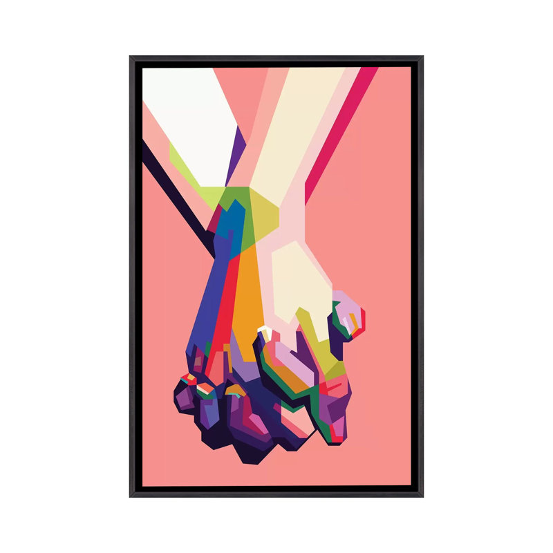 «Hold My Hand» par Dayat Banggai - impression d'art graphique, H 26 po x l 18 po x 1,5 po, Toile avec cadre noir patiné
