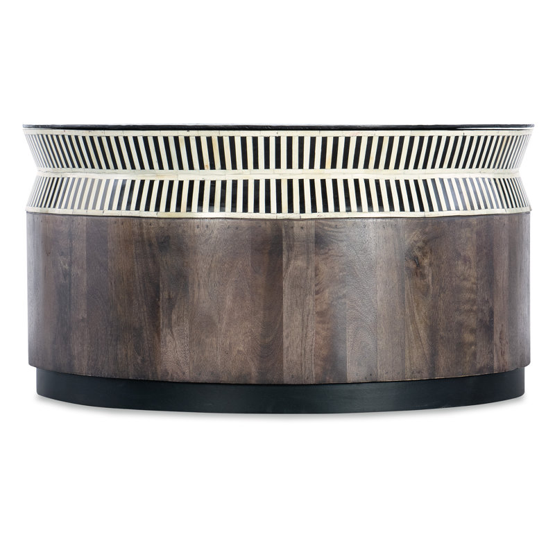 Round Black and Brown Wood Metal Coffee Table with Storage