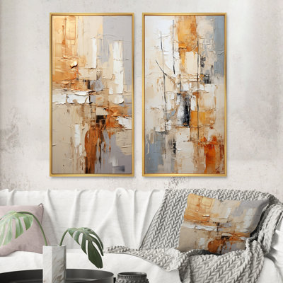 «Beige Grey Geometric Collage II», ensemble d'art mural abstrait 2 pièces