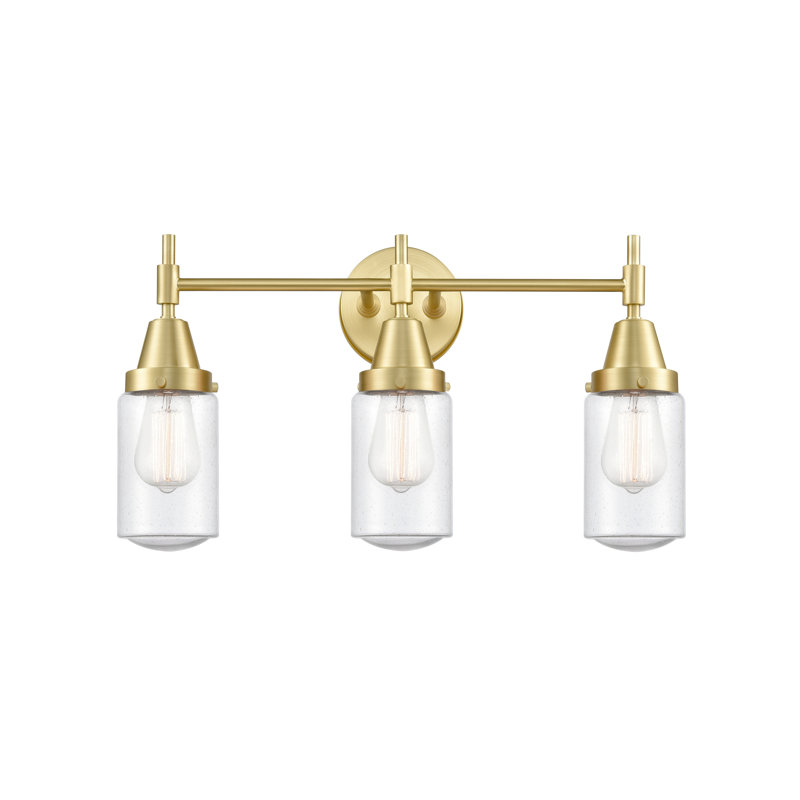 Éclairage pour meuble-lavabo à 3 lumières à intensité variable Gayle, Ampoule DEL rétro 4 watts, Grainé, Laiton satiné