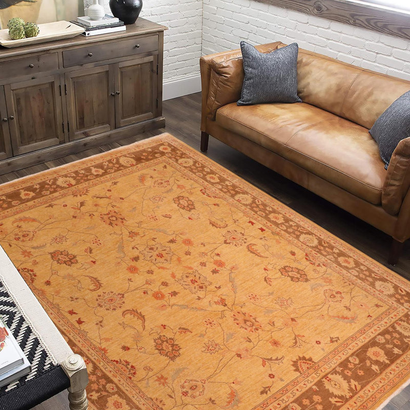 Tapis brun clair oriental en laine noué à la main 8 pi 8 po x 9 pi 1 po Oriental