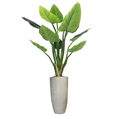 Abingt Artificial Faux Real Touch 68" Tall Philodendron Erubescens With Fiberstone Planter