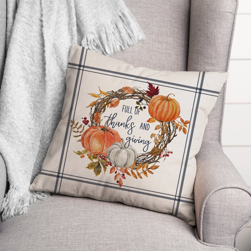 Coussin décoratif "Thanks And Giving Fall Wreath" 5, H 18 po x l 18 po