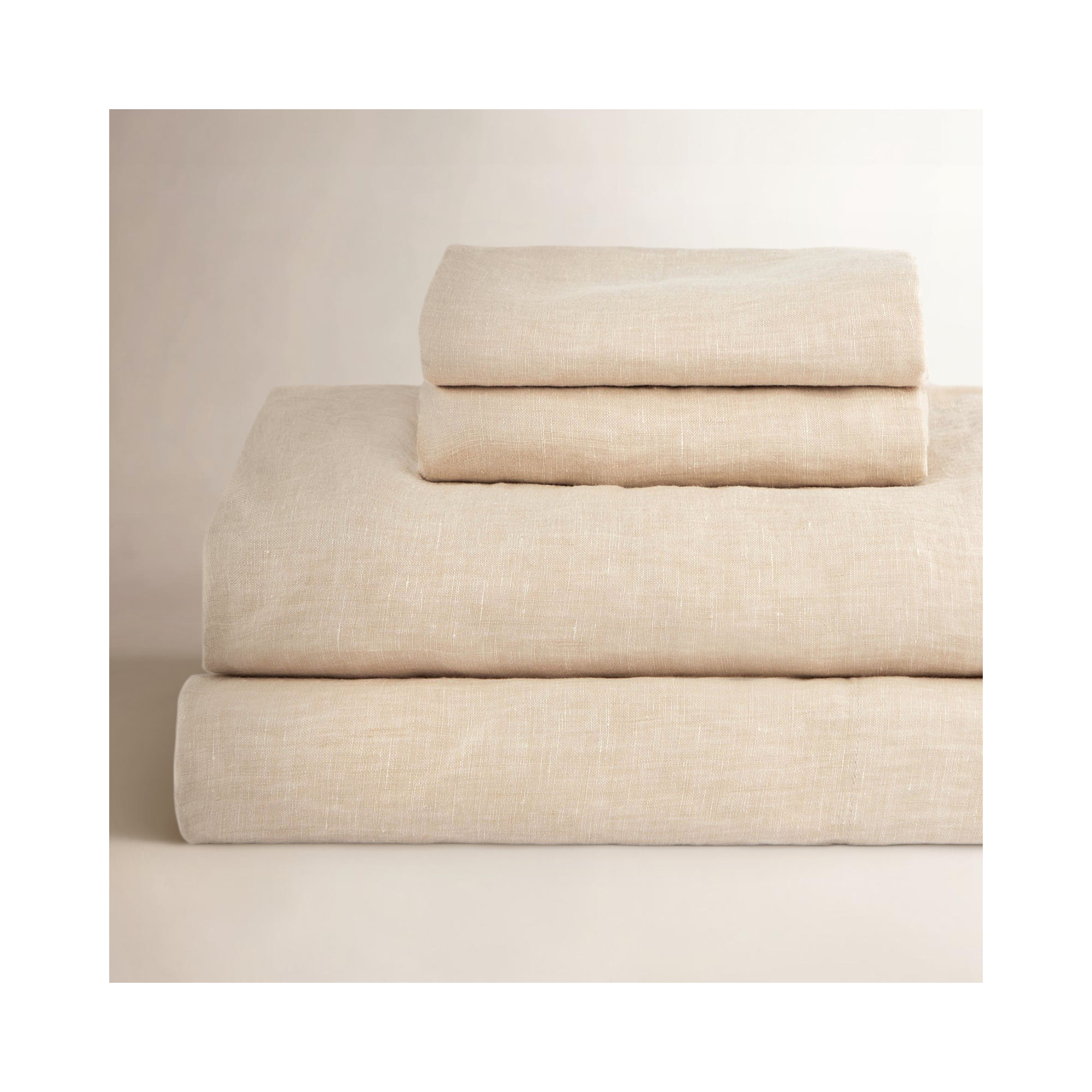 100% French Linen Sheet Set, Putty Heather, Queen Sheet Set with 2 Pillowcases