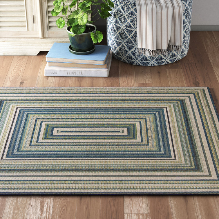 Beachcrest Home Tavion Geometric Blue/Gray/Green Indoor / Outdoor Area ...