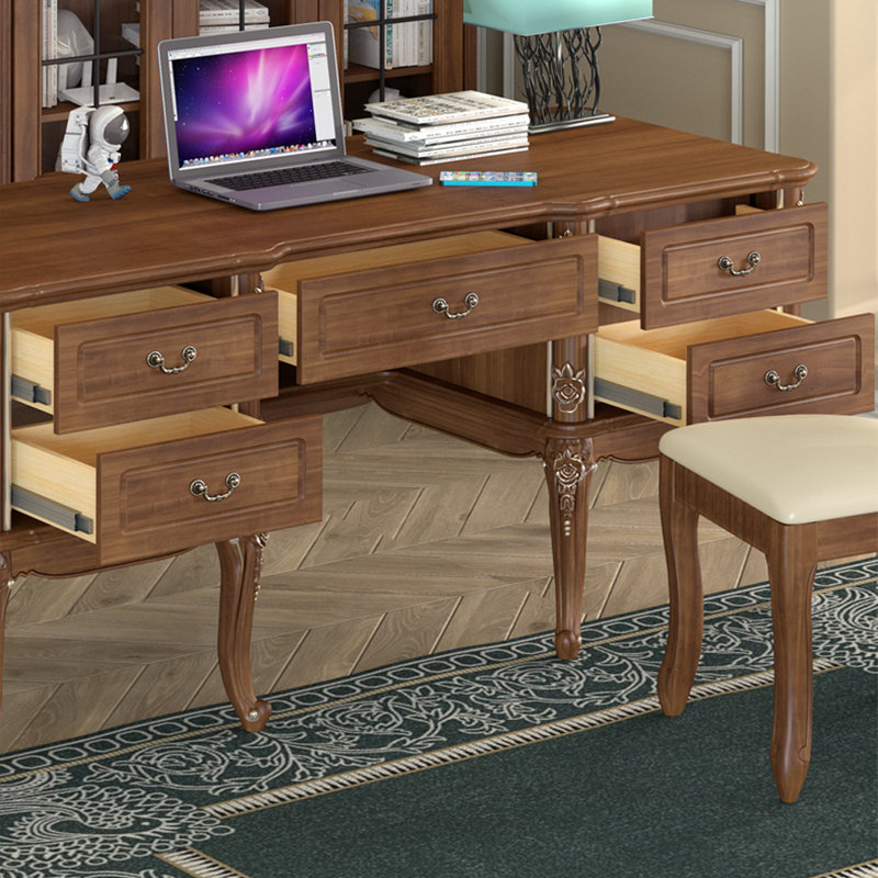 Bureau sculpté de style européen, H 29,92 po x l 62,99 po x P 29,92 po