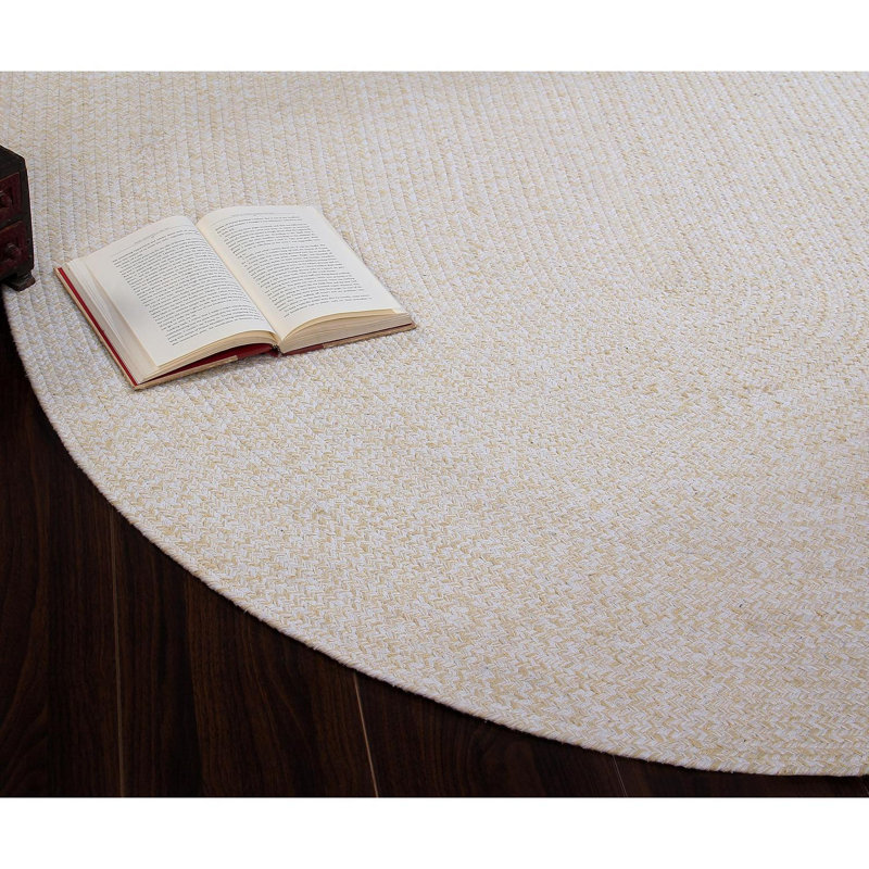 Etherton Farmhouse Hand Braided Cotton Yellow / Ivory Area Rug, Oval 4' x 6'