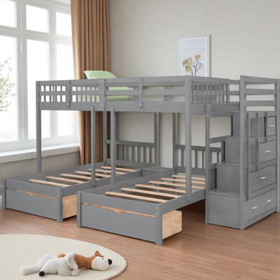 Full Over Double-Twin Triple Bunk Bed With Storage