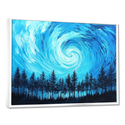 Art mural forêt de pins, toile bois brumeux, horizon de pin bleu