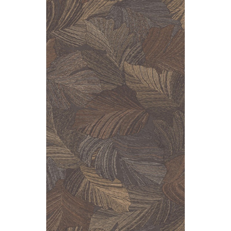 Rouleau de papier peint à motif de feuilles tropicales de L 33 pi x l 21 po Mashonda, Brun