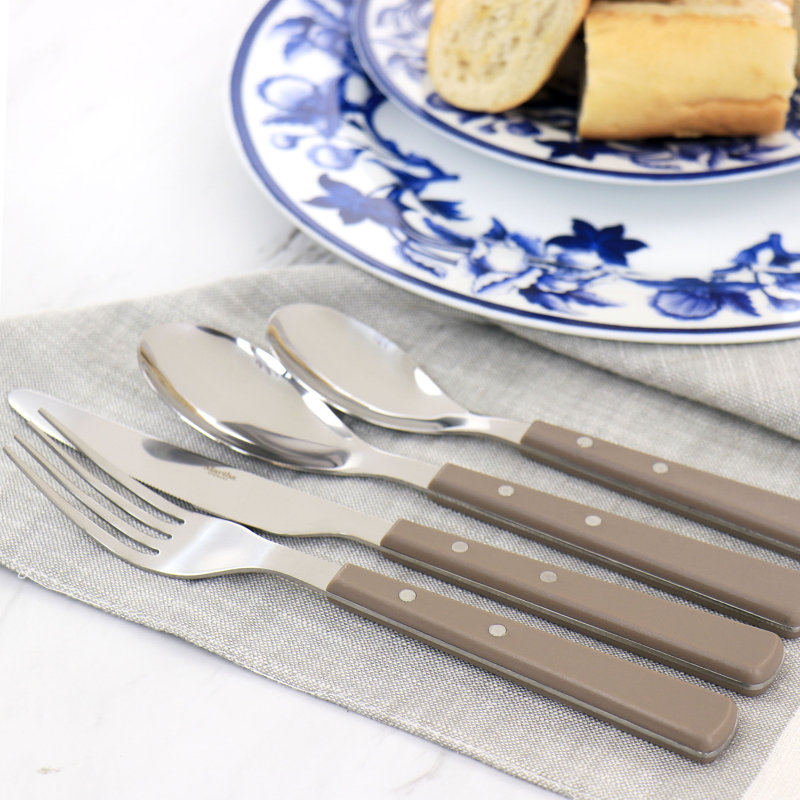 16-Piece Stainless Steel Flatware Set with Taupe Handles