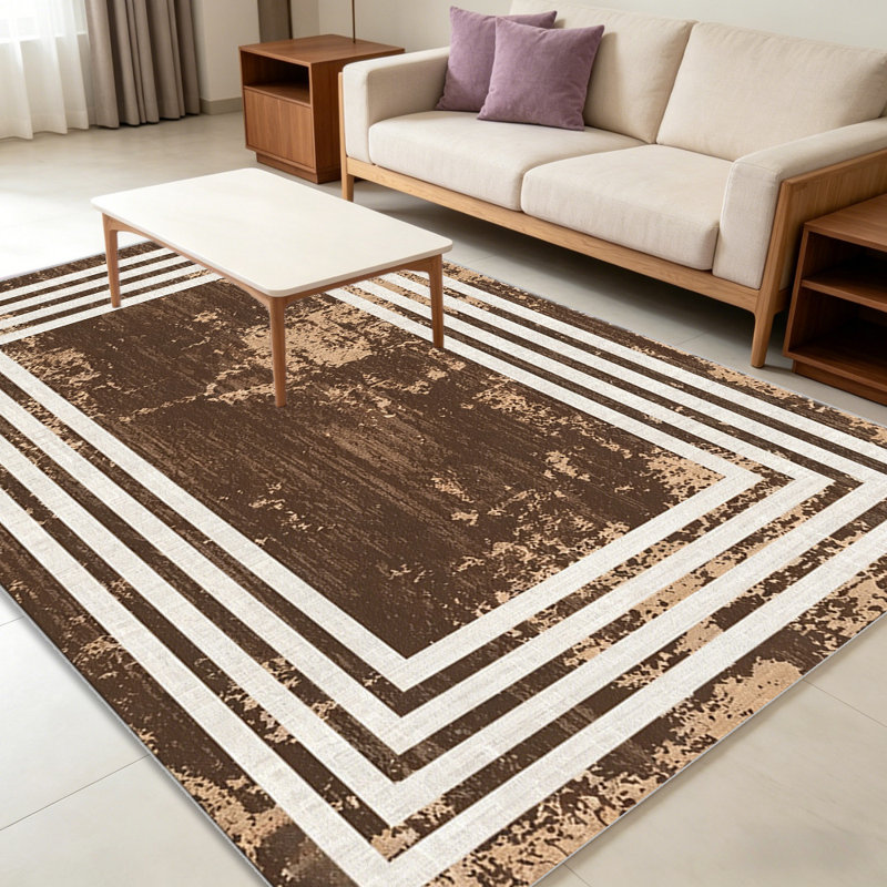 Brown Multi Border carpet-easy to clean, machine-washable, soft and comfortable; suitable for door mats, kitchens, living rooms, bedrooms, corridors, and laundry areas. Easy to clean, durable carpet for home decoration.