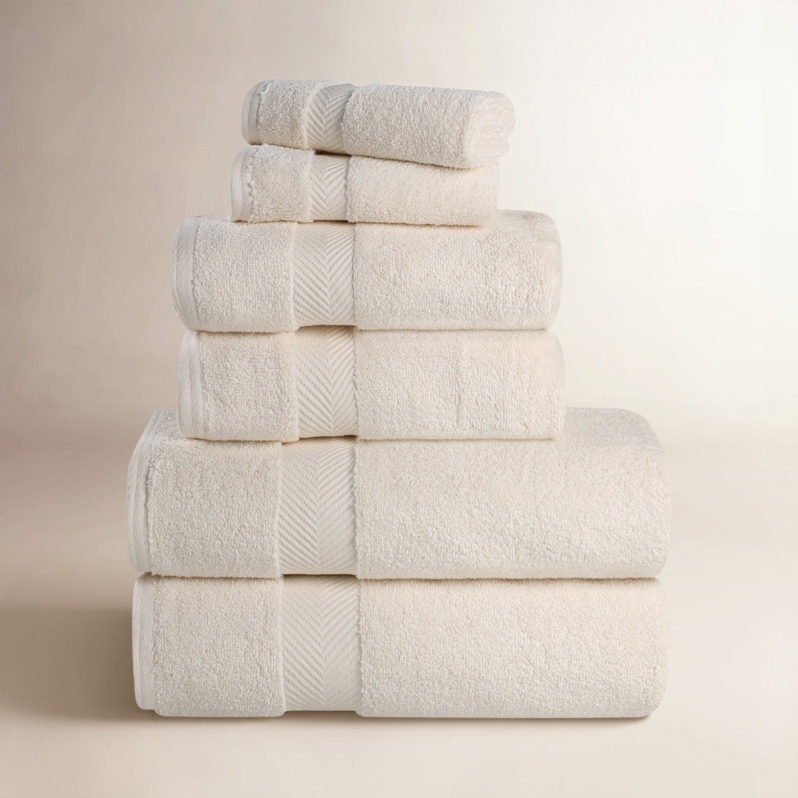 Hamachi 6-Piece Cotton Towel Set, Ivory, 6 Piece Towel Set