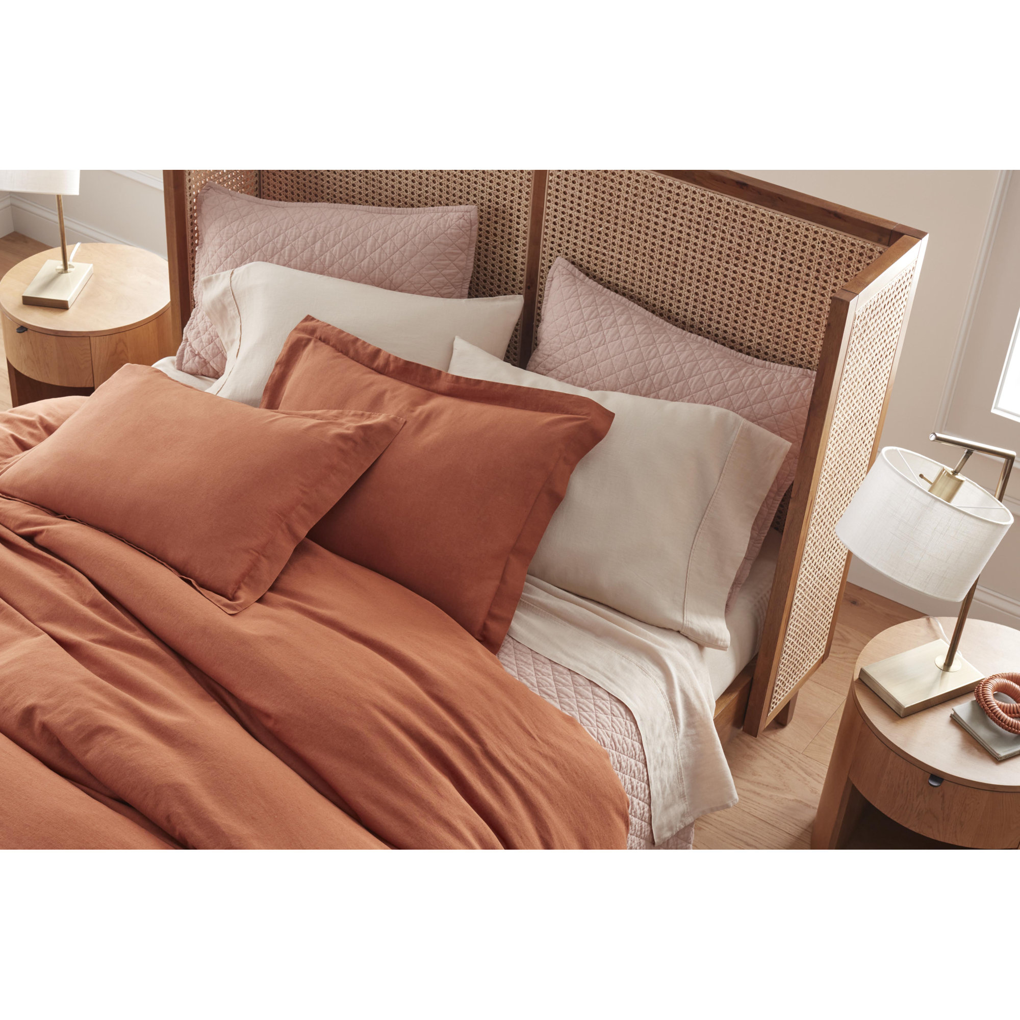 Jeffen Linen Blend Duvet Set, Rust, King / Cal King Duvet Cover + 2 King Shams