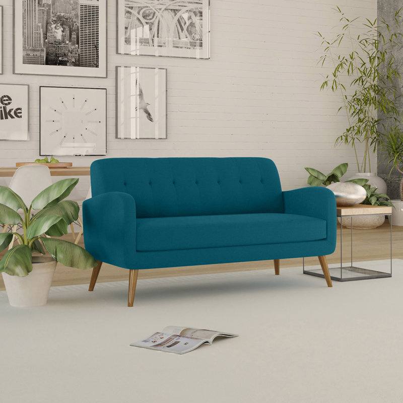 Valeria Upholstered 30 " Sofa, Peacock Blue Polyester