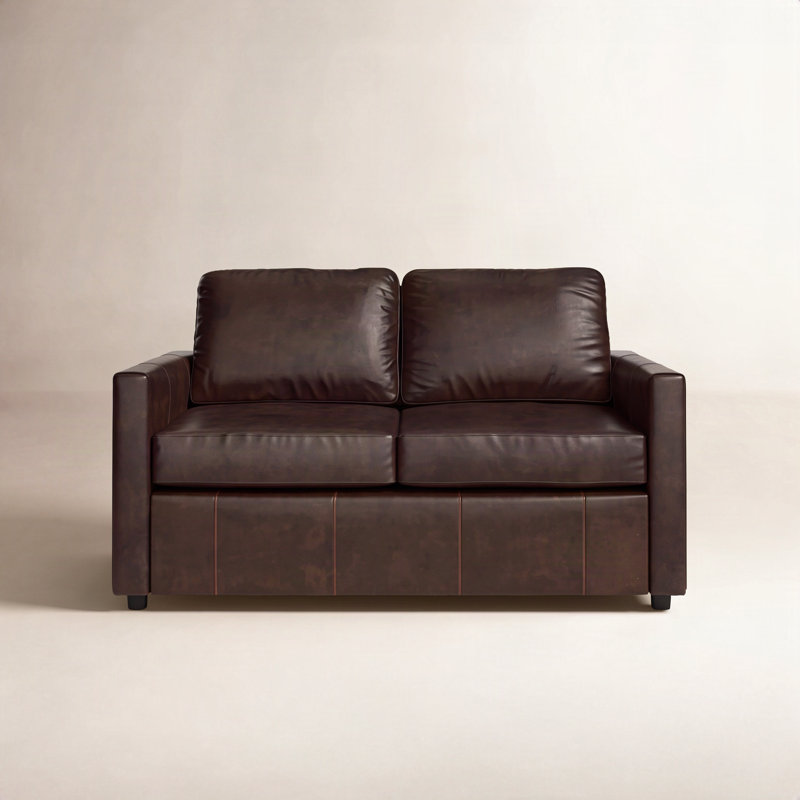 Savannah 58'' Leather Loveseat, Steamboat Charcoal Genuine Leather
