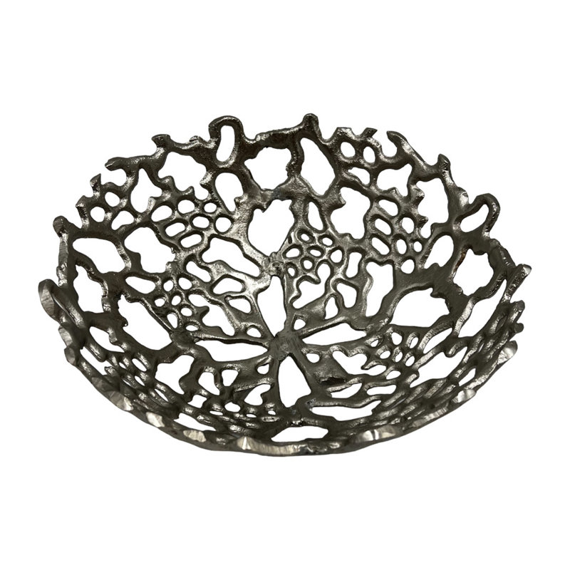 Bol décoratif décoratif fait à la main en aluminium, H 5 po x l 12 po x P 12 po, Argent