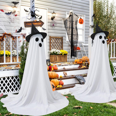 2Packs Halloween Decorations Outdoor, Cute Halloween Decorations Indoor, Spooky Ghost Halloween Decor With Witch Hat, Scary Ghosts Decor With LED Lights For Front Porche Yard Garden Home