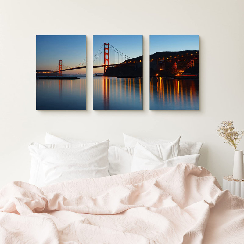 «San Francisco Golden Gate Bridge At Twilight», 3 pièces, H 24 po x l 48 po