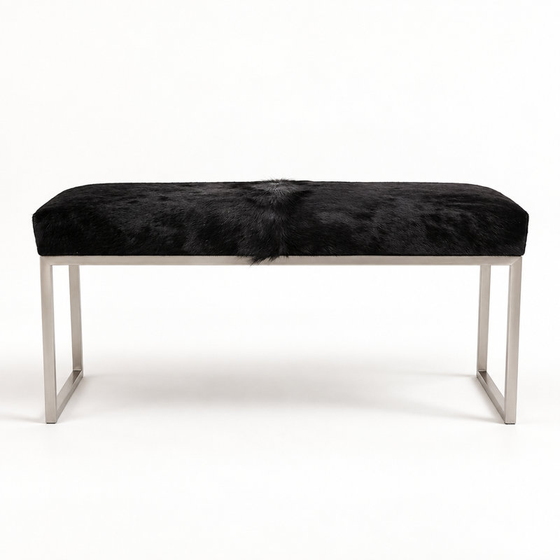 Upholstered Cowhide Bench, 19" H x 60" W x 16" D