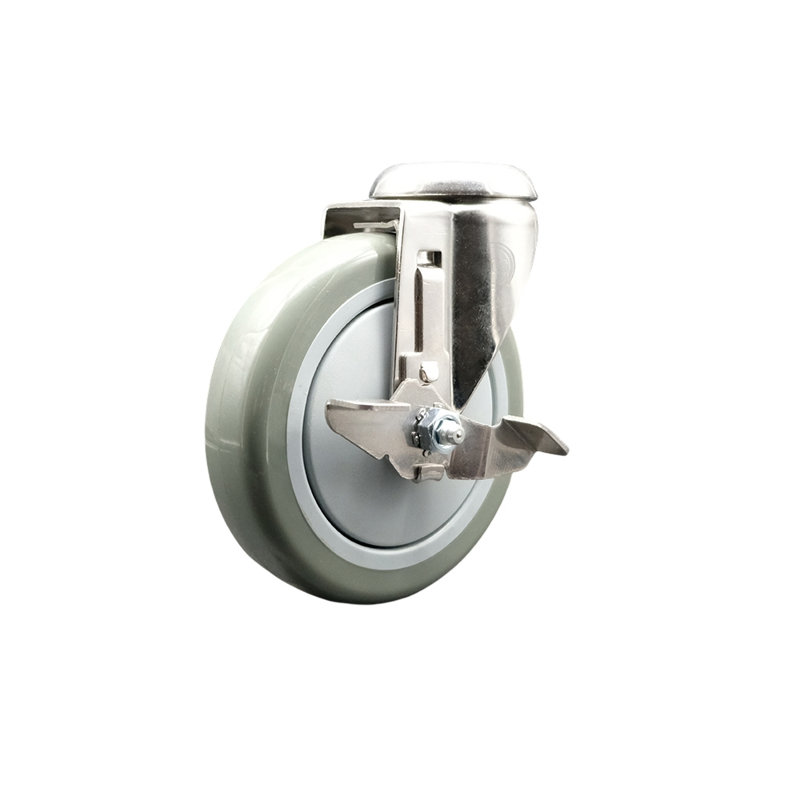 Polyurethane Swivel Caster with Brake, Grey