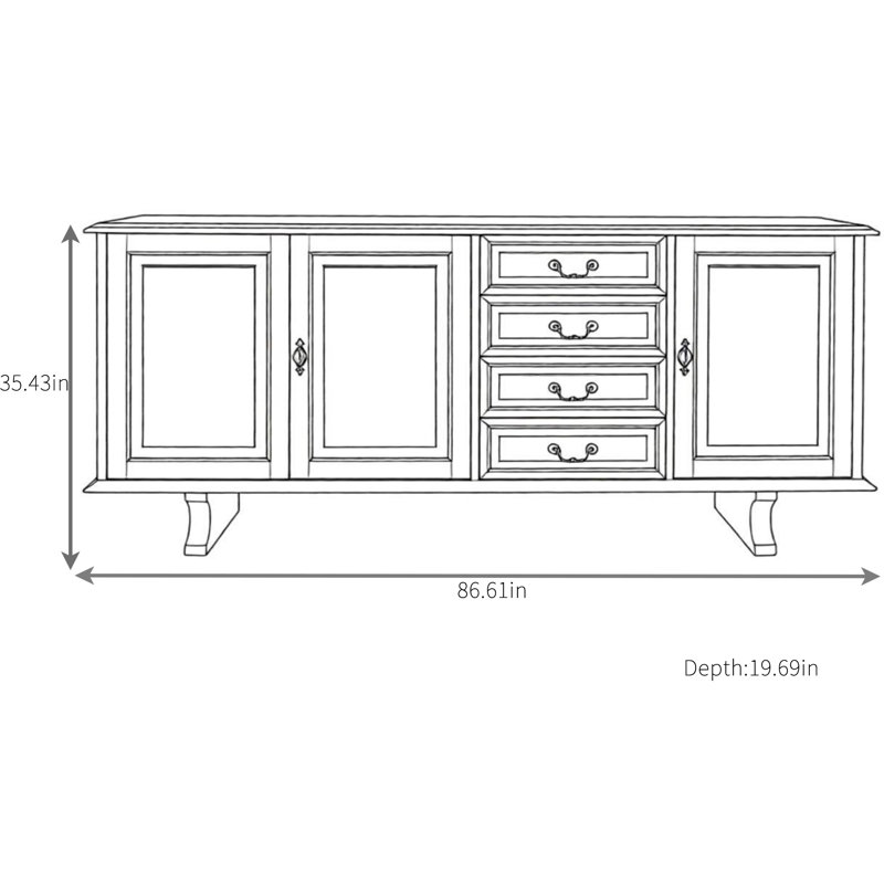 Buffet haut de gamme à grande capacité, 35.43" H x 86.61" W x 19.69" D