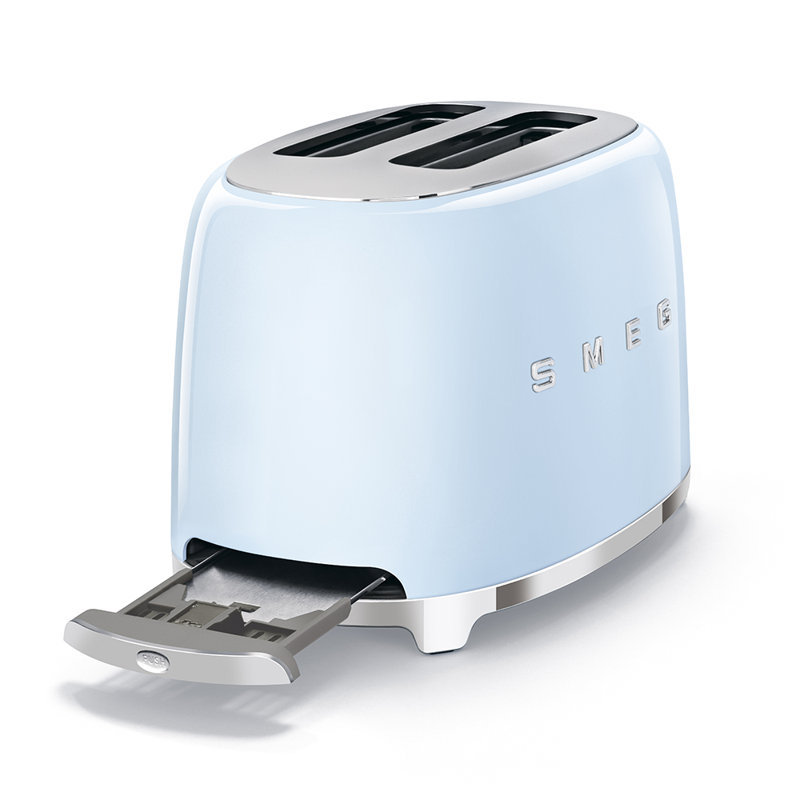 Pastel Blue Stainless Steel 2-Slice Toaster with Wide Slot