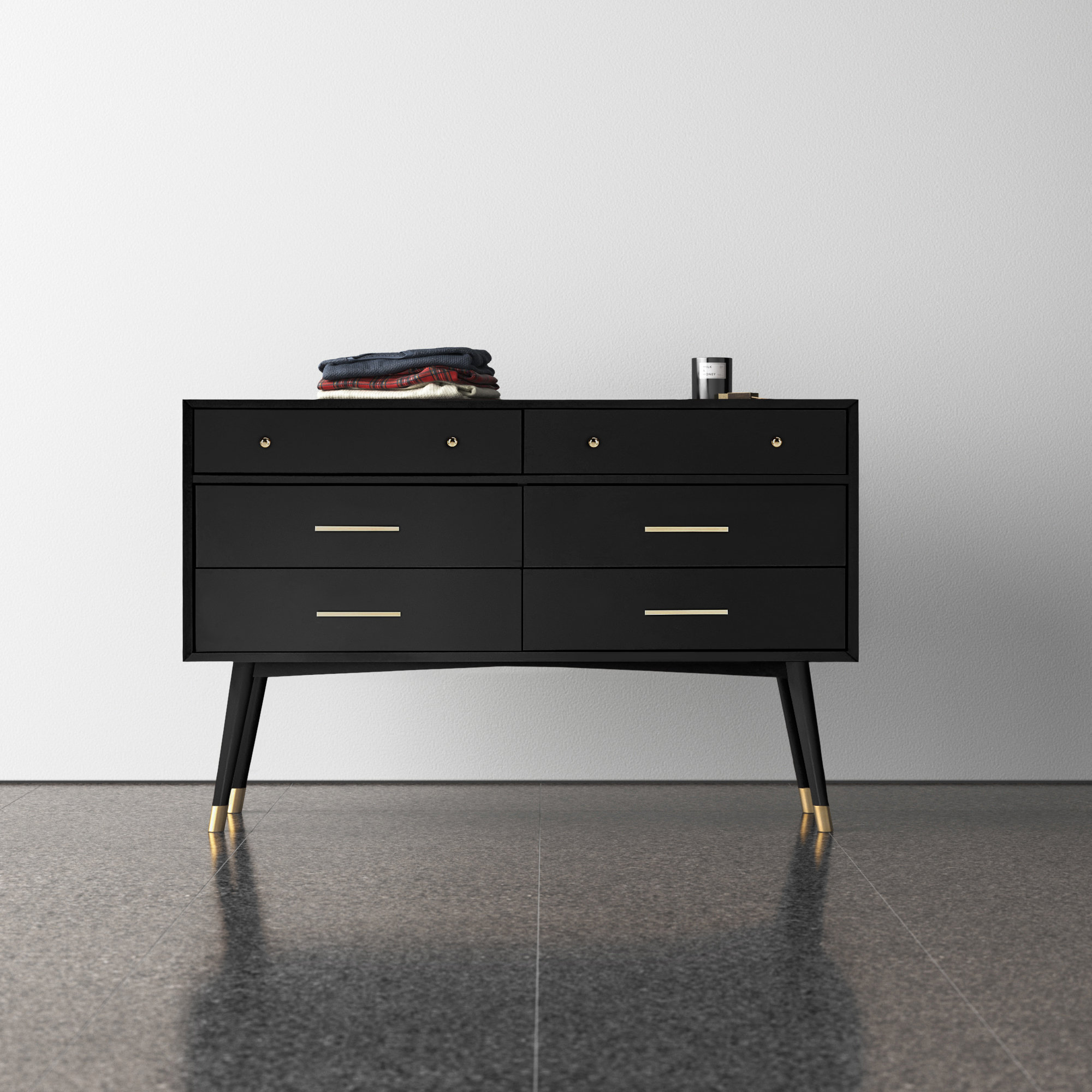 Samuel 6 - Drawer Double Dresser, Black/Brass