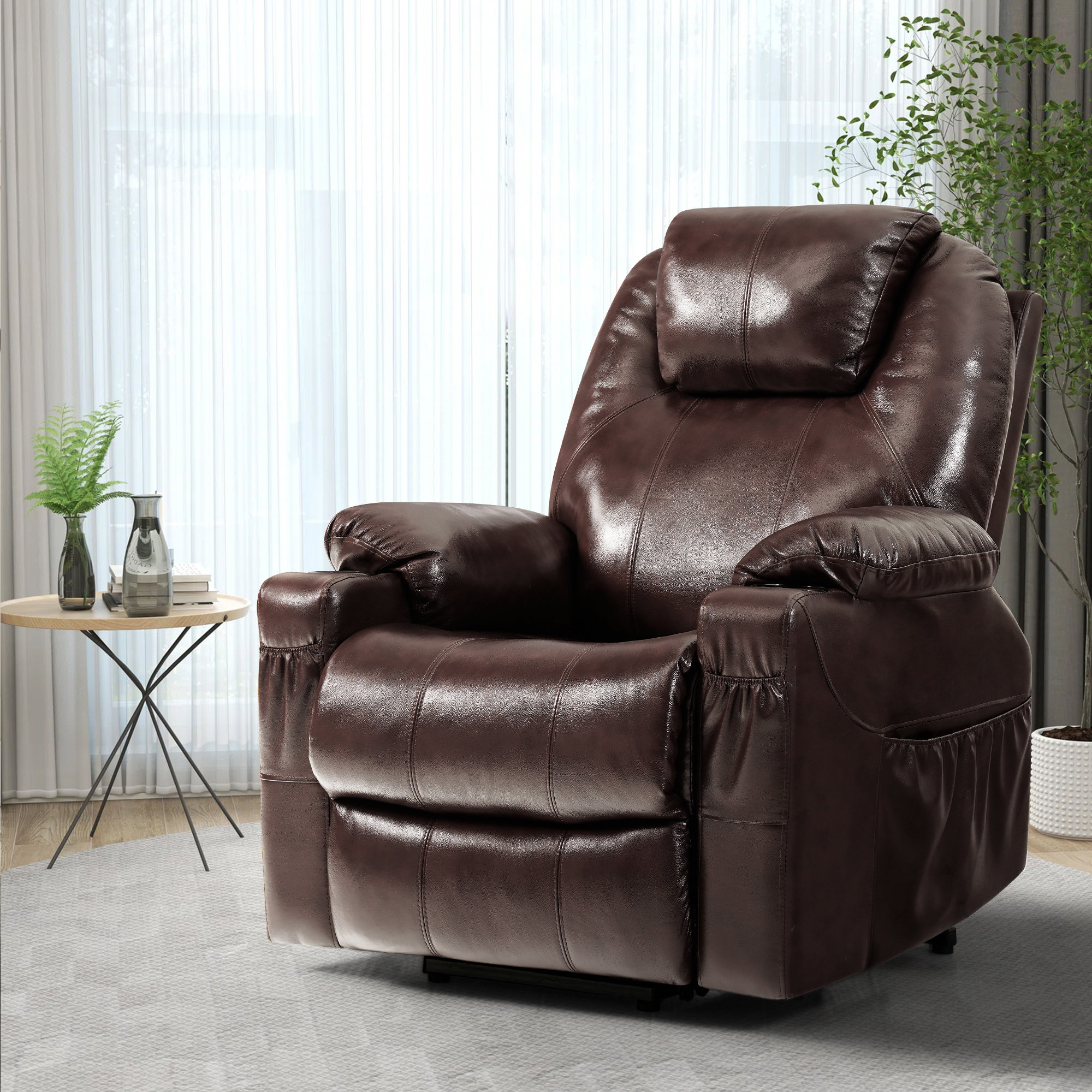 Power Lift Recliner Chair with Heat and Massage Home Theater Recliner, Pillow Included Latitude Run Upholstery Color: Brown