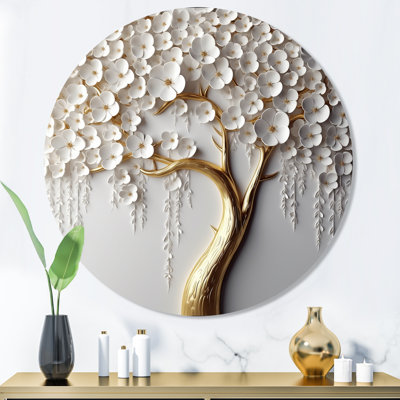 Norwell White Orchid Tree Garden Of Branches II Round metal wall art