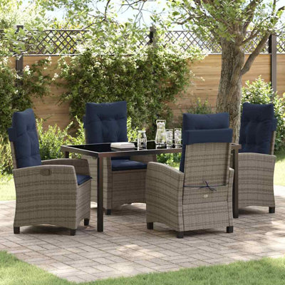  Garden Dining Set with Cushion 5 pcs Grey Poly Rattan