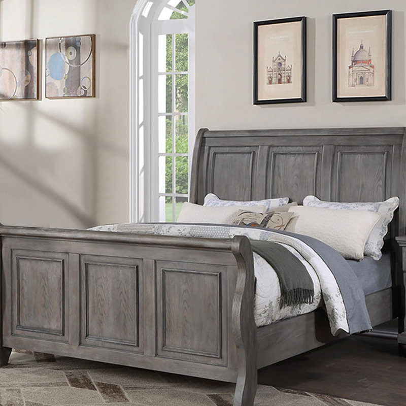 Tête de lit moderne avec très grand lit, couleur grise, taille de meuble, chêne antique, Très grand californien
