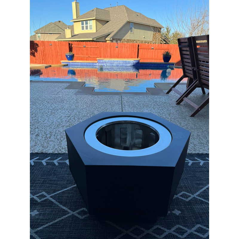 Sunjoy Smokeless Fire Pit, Hexagonal Outdoor Fire Pit, Wood Burning Fire Pit w/ PVC Cover and Fire Poker, Ideal for Camping, Bonfire,Patio and Backyard, Black