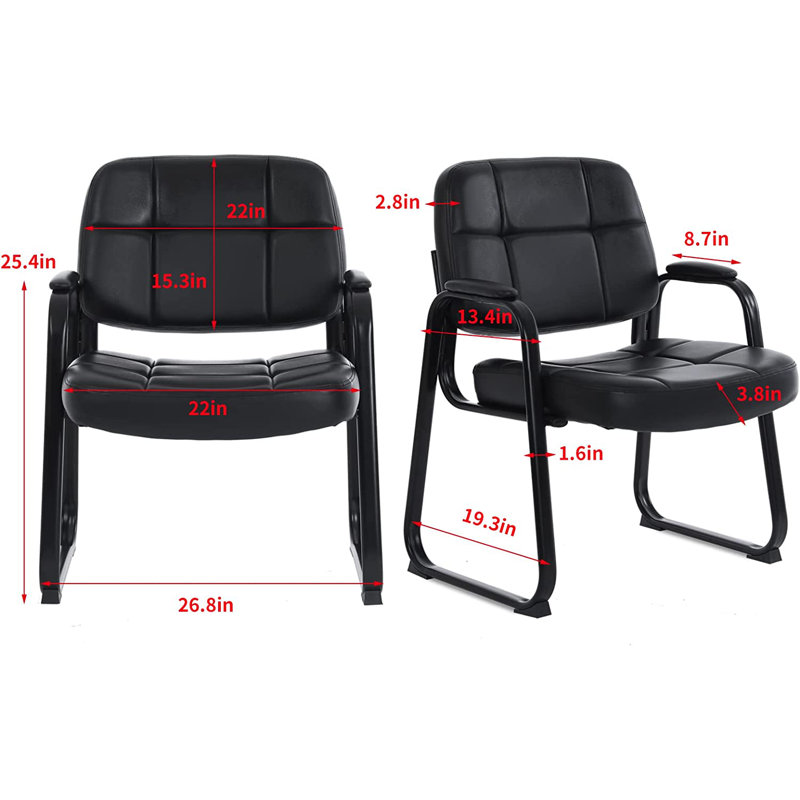 Black Faux Leather Reception Chair with Metal Frame