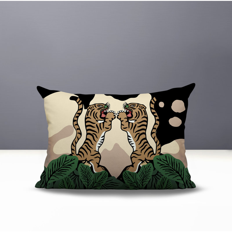 Oreiller rectangulaire réversible intérieur / extérieur Mikro Tiger, Beige, H 25 po x l 18 po