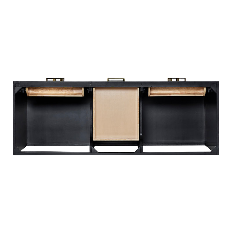 Tidworth Solid Wood Double Bathroom Vanity with 1.5'' Carrara Marble Top, Oval, Black Oak / Satin Brass