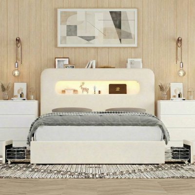 ON SALE 3-piece Bedroom Sets, Queen Size Led Storage Bed With 5-drawer Nightstands