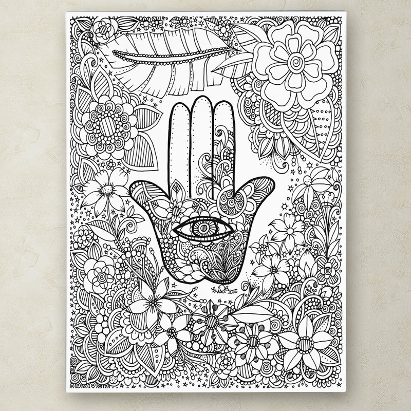 Carson 'Hamsa Hand' KCDoodleArt Graphic Art on Wrapped Canvas, 47" H x 35" W x 2" D