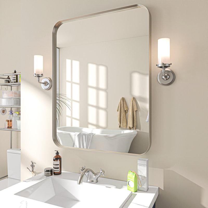 Metal Rectangle Mirror, Silver, 28" x 36"