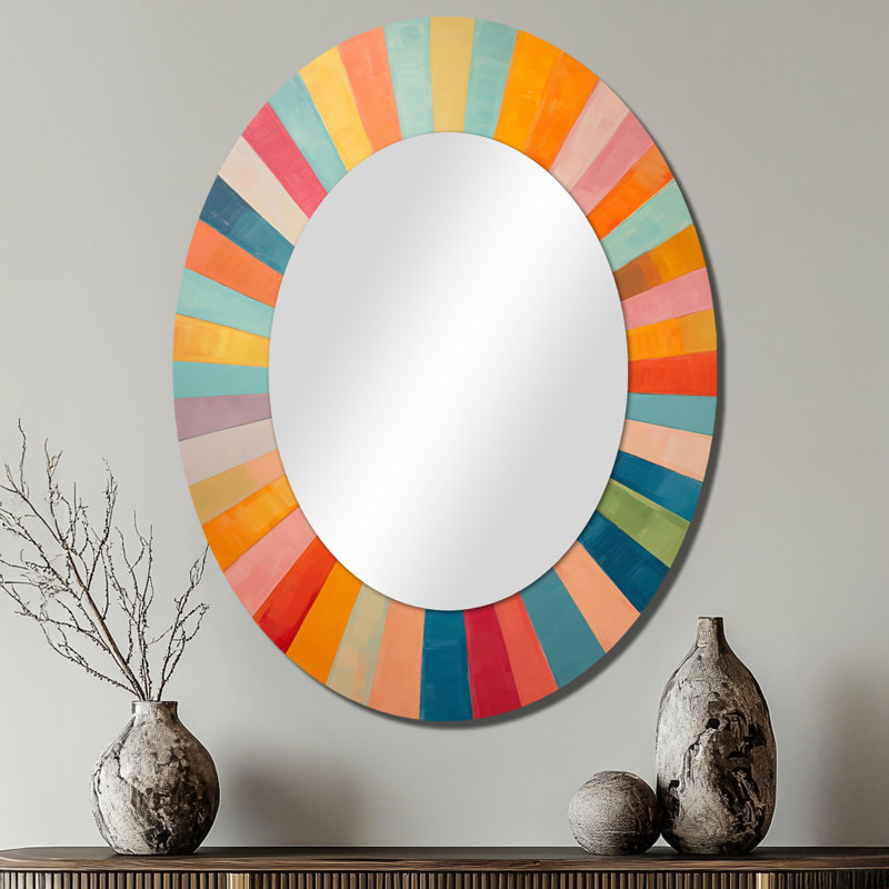 Coloré Mid-Century optique Serenade I - miroir décoratif moderne de style Mid-Century, grand miroir mural de style Mid-Century, impression d'art en métal