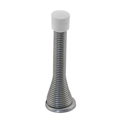 Door Stop, 4 In. Reach, Spring Steel, Satin Chrome, Heavy Duty