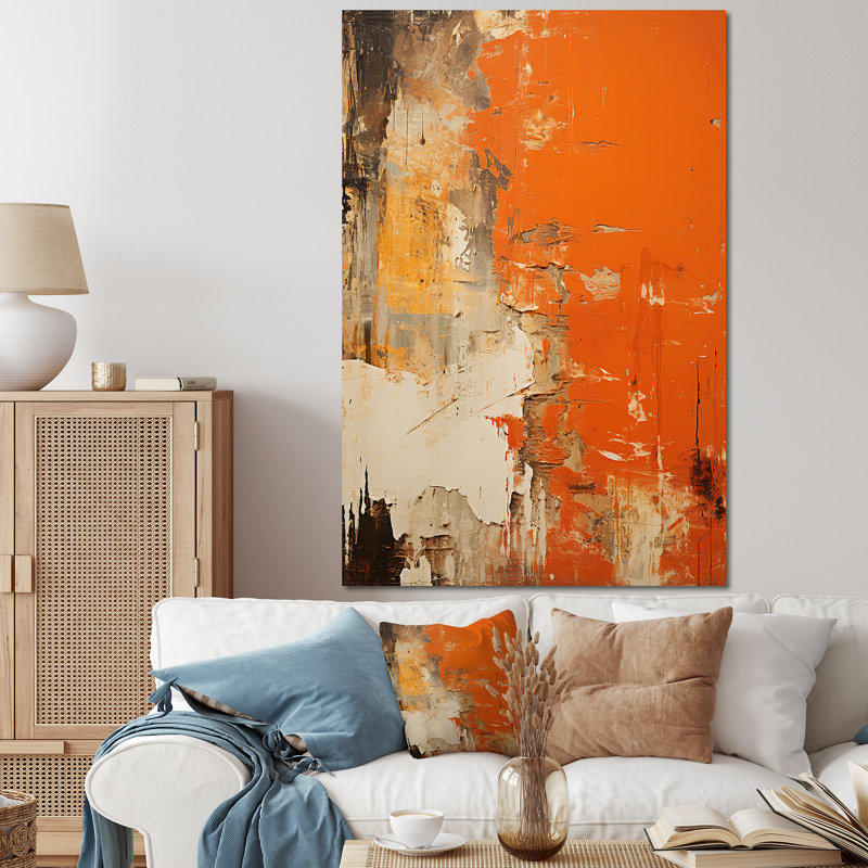 Orange abstrait, art chaos de feu II - art mural abstrait, Toile tendue, H 60 po x l 40 po x P 1,5 po