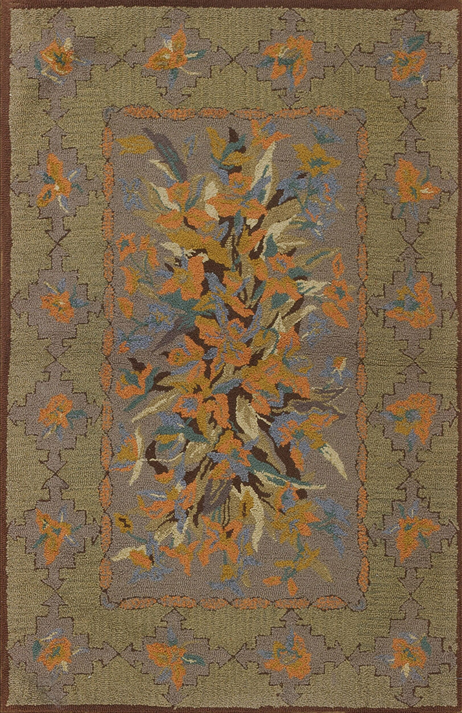 Rugs On Net Hooked Small Scatter Size Antique American Wool 1930s Rug ...