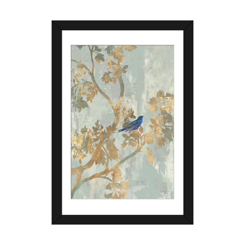 «Blue Bird» par Asia Jensen - reproduction d'art sur toile tendue, H 24 po x l 16 po x P 1 po, Papier d'art encadré noir